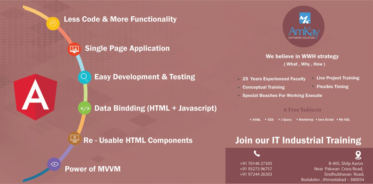 AmkaySoftware's tweet image. AmKay Software Solution
Join Our IT Industrial Training
Contact :9724426303 /7014627305
amkay.ahmedabad@gmail.com
amkaysoftwaresolution.com
Visit for demo lecture - youtube.com/channel/UCVGM1…

#Angularjs #Morefunctionality #singlepageapplication #testing #databindding #Alldatabase