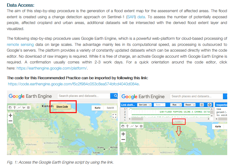 UN_SPIDER's tweet photo. Are you interested in learning how to map #floods &amp; assess damage in Google #EarthEngine with Sentinel-1 radar #data? Our latest Recommended Practice for using #space-based data for #disaster management walks you through all steps: https://t.co/ofwlKfSb6S https://t.co/u93udXryWx