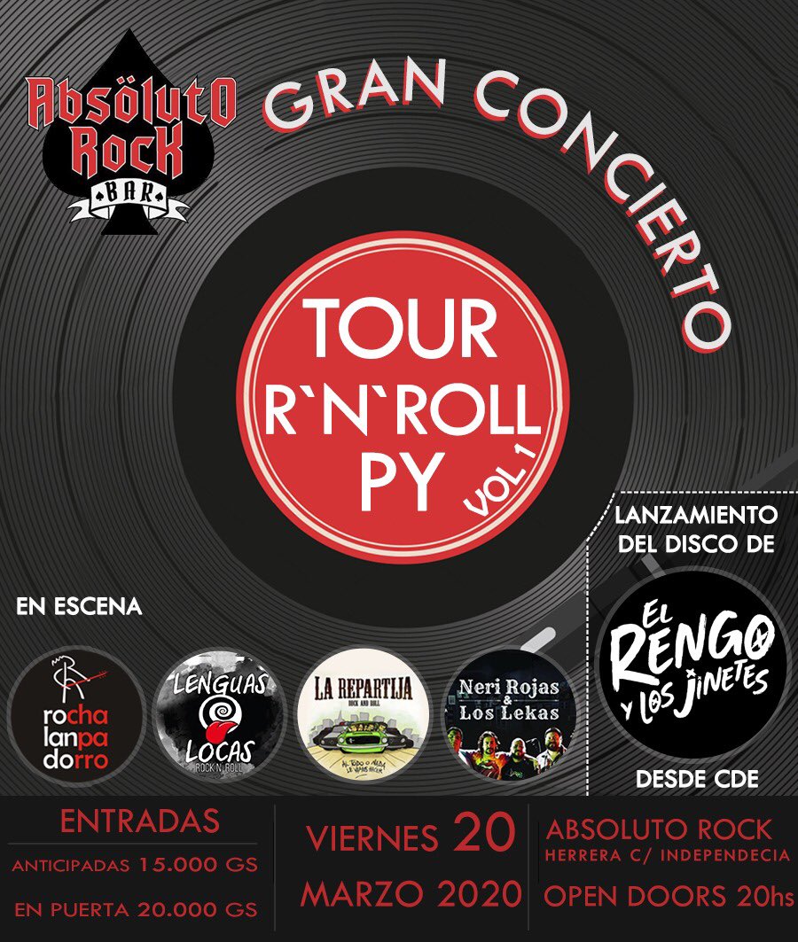 QueSeaRockPy1's tweet photo. 🎸Todo listo👌. En marzo #elrengoylosjinetespy van a  #Asunción para presentar su disco “Chicos Buenos” en @AbsolutoRockBar ....y se armó una #fiestarocanrolera con bandas amigas de allá @rolandochaparro #neriyloslekas, #larepartijarocknroll y @LenguasLocasPy
#quesearock #cderock https://t.co/Zor4UZqvuE