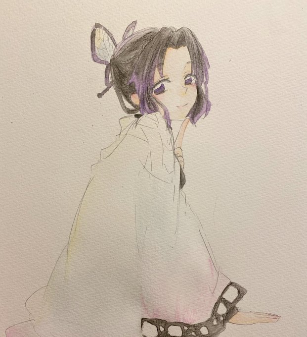 不燃草さんがTwitterに投稿した胡蝶しのぶ(鬼滅の刃)のイラスト。