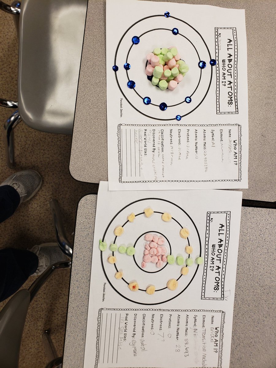 Marshmellows have an important role in Science.   Love that some of my fifth graders challeneged themselves and did atoms in the 4th row! They had to use bigger mats. <a href="/D300Science/">Ami J Engel</a>