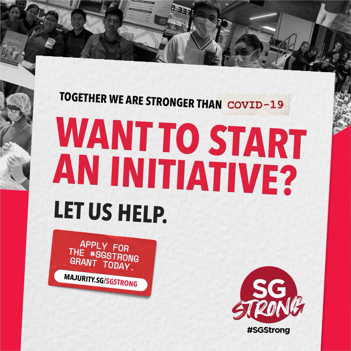 majuritysg's tweet photo. 💡OPEN CALL FOR IDEAS 

Got ideas to support individuals and families affected by COVID-19? Let us help your project take off. 

Apply for the #SGStrong Grant today at https://t.co/3tAbXYnDjl

Together we are stronger than COVID-19. 
#SGUnited #SingaporeTogether https://t.co/DVrqt2rgJT