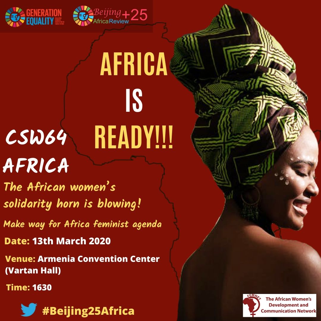 Africa Women &amp; Girls are READY!✊🏾

Will you be attending the CSW 64? 

Come &amp; share our African Solidarity Power with us! The African women’s solidarity Horn is blowing. RSVP here >> tiny.cc/noo9jz 

We would love to see you there!!😍😍😍

#AfricaisReady #Beijing25Africa