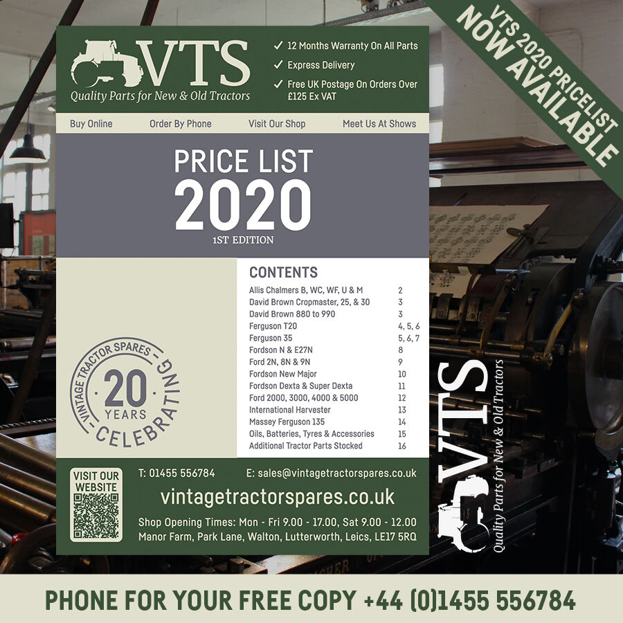 The 2020 VTS price list is now available in a brand new design with more parts for more tractors. Download it from our website vintagetractorspares.co.uk or ring for your free copy +44 (0)1455 556784 #vintagetractors #classictractors  #tractorspares #farminguk