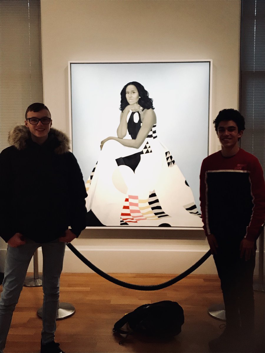 miss_thepoint's tweet photo. Onto the Smithson gallery for extra Art.  Kehinde Wiley’s portraits of the Obamas were sublime, with LL Cool Jay nearly knocking us over with its vivid colours. The presidents gallery was awesome- the amazing photograph of Lincoln
@BridgeAcademyT1 @MoulshamHigh https://t.co/UTRHbTDS2Q