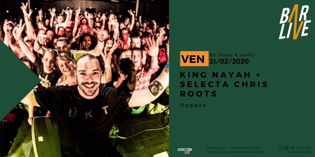 BarLive301's tweet photo. Ce soir, c’est #jamsession au Bar Live et demain, King Nayah + Selecta Chris Roots pour une soirée #reggae ! https://t.co/ge0HcUxIV8