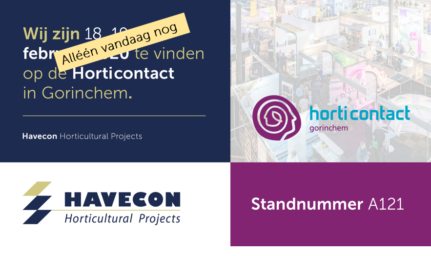 Havecon's tweet photo. Laatste dag, laatste kans! Over een klein halfuur opent de #horticontact 2020 voor de derde en laatste maal haar deuren.
Het team van @Havecon staat u graag te woord op onze stand, no. A121.
#havecon #horticontact #exhibitiontime #buildtogrow https://t.co/gosYroylLJ