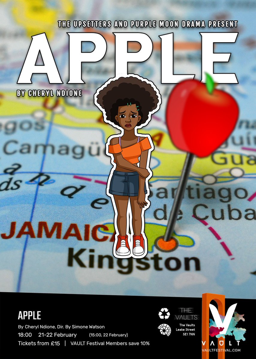 What can audiences expect from a trip to see #ApplePlay at @VaultFestival?

"Comedy and Angst" says playwright/performer <a href="/CherylNdione/">Cheryl May Ndione she/her</a>. The <a href="/TUpsetters/">THE UPSETTERS</a> &amp; <a href="/PurpleMoonDrama/">Purple Moon Drama</a> production runs from 21-22 February.

▸ lttr.ai/NZsl

#Featured