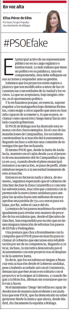 PPaytoMalaga's tweet photo. 🗞 Nuestra portavoz, Elisa Pérez de Siles, reprocha al PSOE que exija lo que ellos no han sido capaces de acometer desde la Junta en 40 años o, lo que es peor, que ahora desde Madrid, como Gobierno, no cumplan lo que antes reclamaban y den la espalda a #Málaga.
❌ #PSOEFake ❌ https://t.co/Hx9CTcSbC6