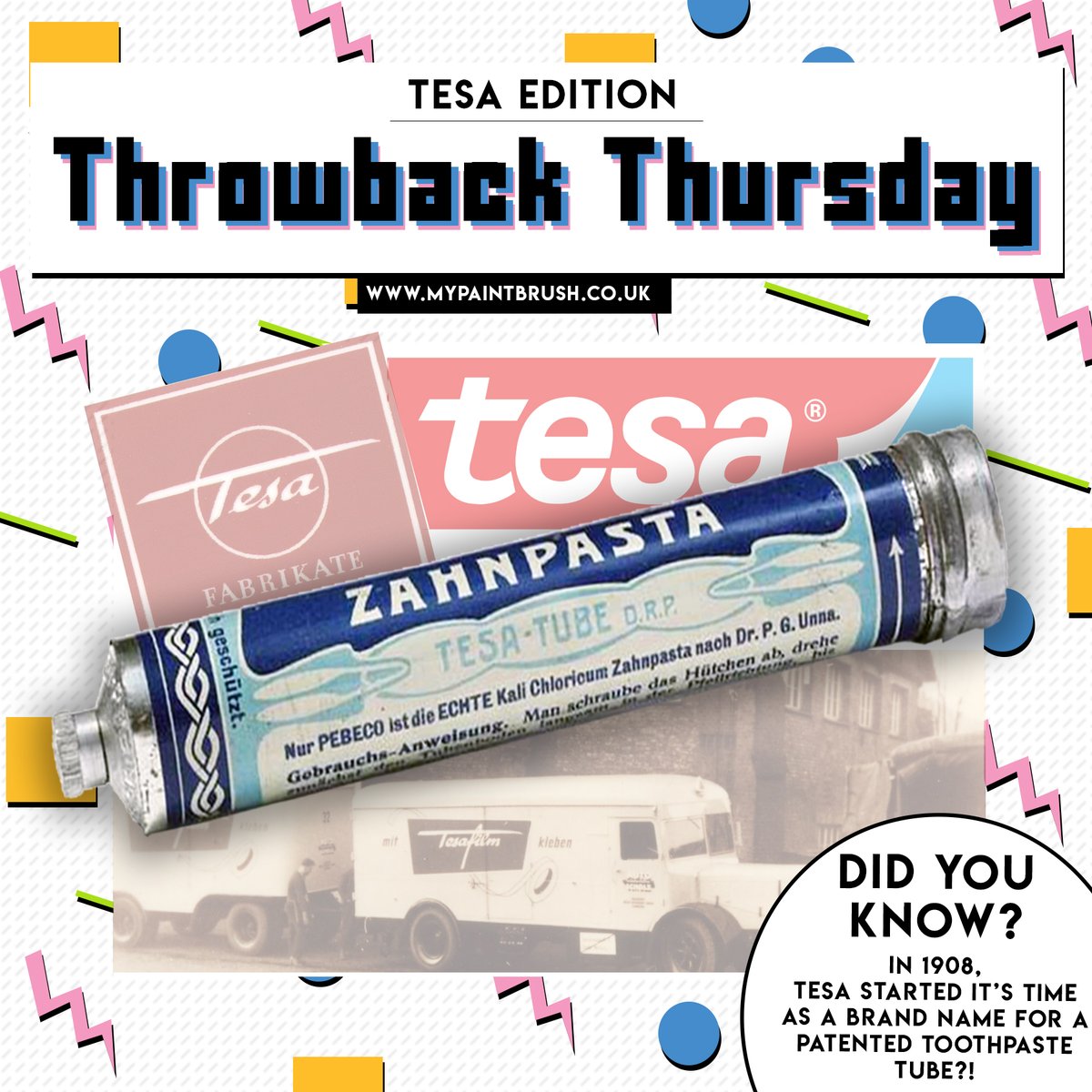 ⏮ Throwback Thursday - Did You Know? ⏮

This week it's the turn of <a href="/tesaUK_tape/">tesa UK Ltd</a> Tesa &amp; how they started out 😎

Tesa are held in high regard across the UK &amp; beyond for their excellent masking tape range which has become a firm favourite among decorators up &amp; down the country.