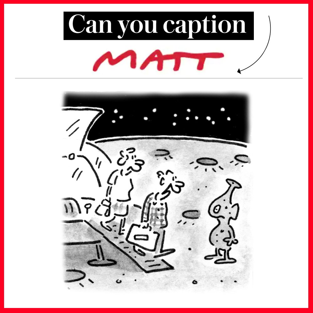 MattCartoonist's tweet photo. Time for a new round of #CaptionMatt
✏️ Tweet or reply with a caption for this cartoon to win one of my original cartoons
🗳️ The 3 best captions will be voted on the @telegraph and the winner will be announced on my newsletter
Subscribe here 👉 https://t.co/JNDhrYJMFH https://t.co/DpvTLhGiJo