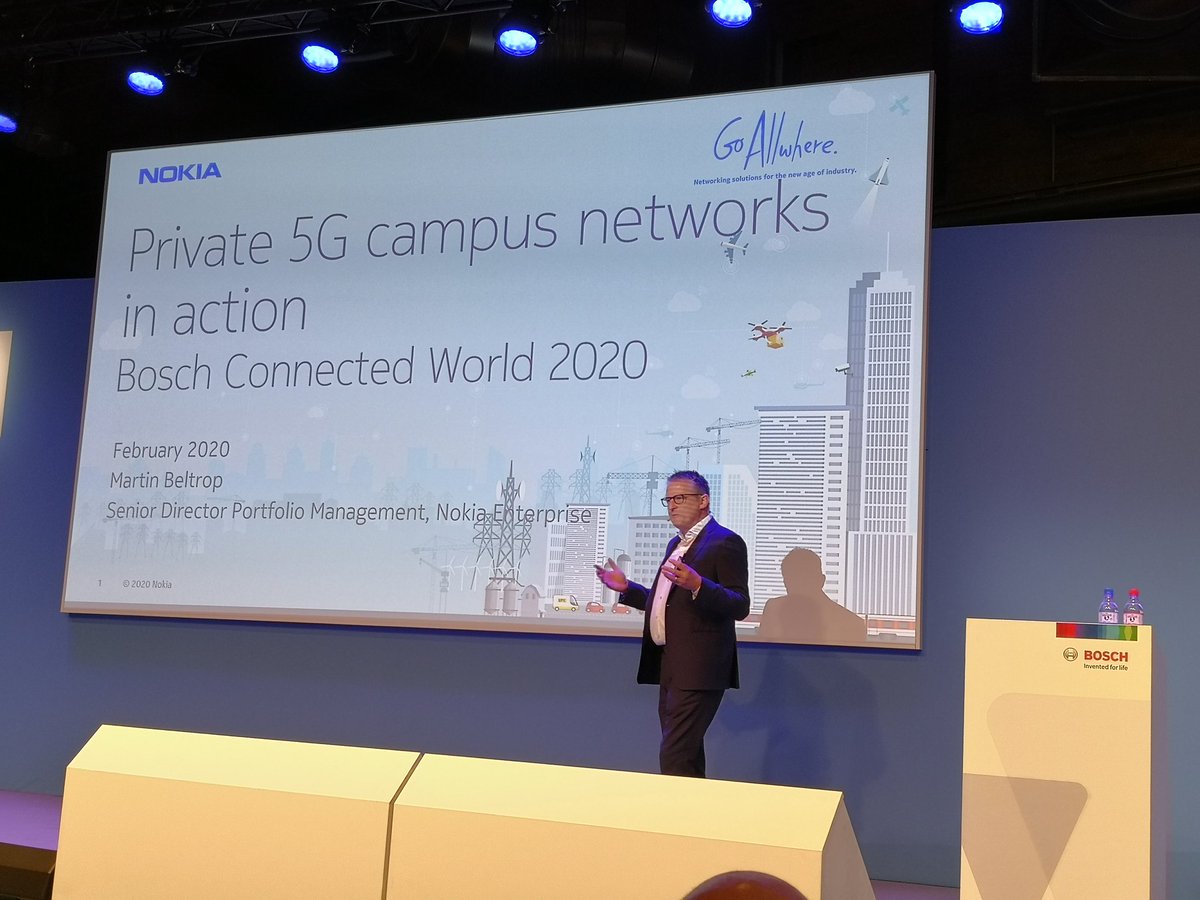 ThomasHainzel's tweet photo. Today at #BCW20 #Nokia's @MartinBeltrop gives a hands-on overview how to build your own #5G campus network for #enterprises and bring #industrial use cases to life, already today. https://t.co/x2GGK2GRiR