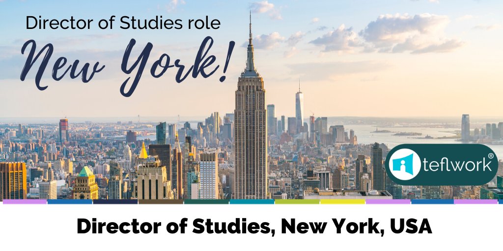 TEFLwork's tweet photo. We have a fantastic position on TEFLwork for a Director of Studies at a reputable language school in New York. 🗽 To apply, visit the link and create a TEFLwork account: https://t.co/ozRBSFeTR3 #EnglishTeaching #TEFL #ELT https://t.co/5yuapZ9NHU