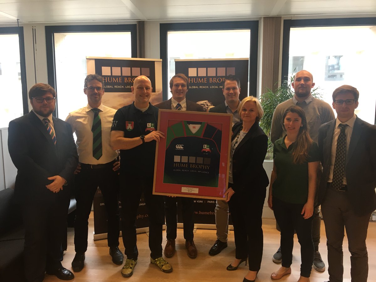 PentaEurAsia's tweet photo. In the middle of #SixNations it was great to have BBRFC Celtic @rugbybrussels in the office today who gave us this fantastic framed shirt! Hume Brophy is proud to sponsor BBRFC Celtic the #1 international #rugby club in Brussels! 🏉 🇮🇪 🇧🇪 #rugbyfamily https://t.co/55eEMmL62J