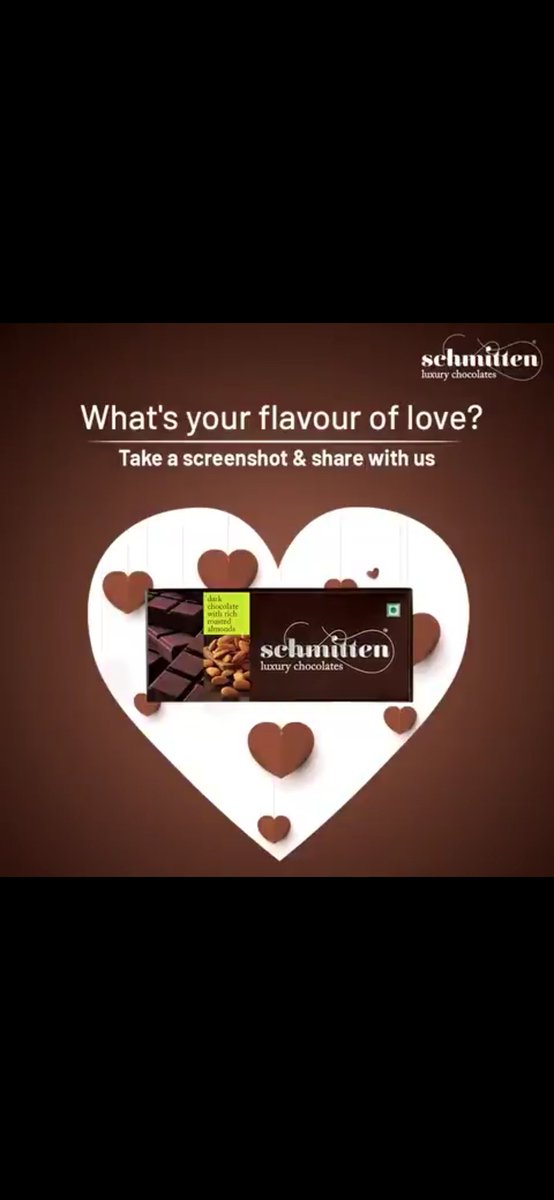 @Schmitten_Choc Schmitten dark chocolate with rich roasted almonds is my #FlavorOfLove 💞😘

#MonthOfLove
#SchmittenChocolates
#LuxuryChocolates #ChocolateLovers
#Flavor @Schmitten_Choc

@DrSujit_IITB
@Som_TheBongGuy
@Nehathegreat1
@imPalak18
@tweettovikki
@sengodan4
@Aka5hKr
@diva_tulipss
