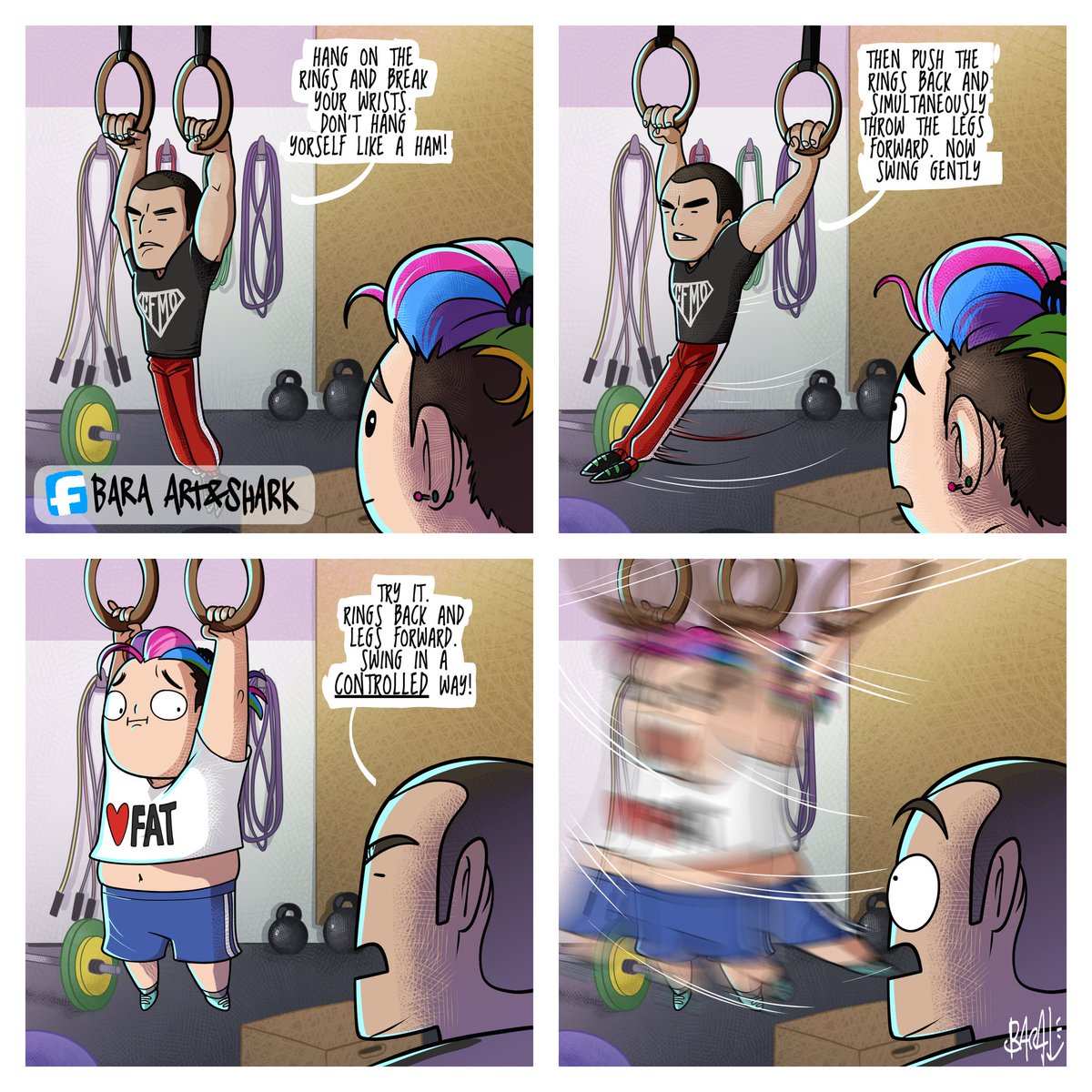 Bara_shark's tweet photo. Wensday's comic. I'm a cute Ham! #comics #comic #comicstrip #vignette #fun #mylife #clipstudio #clipstudiopaint #art #digitalart #artoninstagram #color #colorful #coloredhair #rainbow #rainbowhair #crossfit #cfmo #rings #training #muscleup #ringmuscleup #fat #ham @CrossFitModena https://t.co/yaQus9Nt8k
