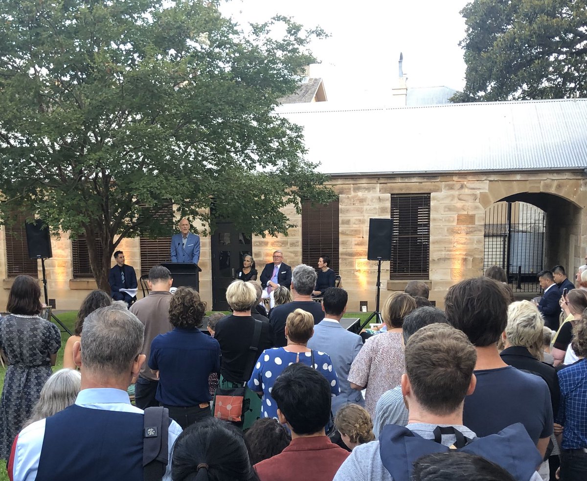 PhilipThalis's tweet photo. Impressive speakers at the re-launch of Hyde Park Barracks. Lord Mayor @CloverMoore, NSW Arts Minister @Minister_Harwin, former Fed Arts Minister @pgarrett ready to see #jonathanjames extraordinary art work on the ground plane of HPB’s courtyard ground plane.
#publicsydney https://t.co/u8YaNZ2P8Z