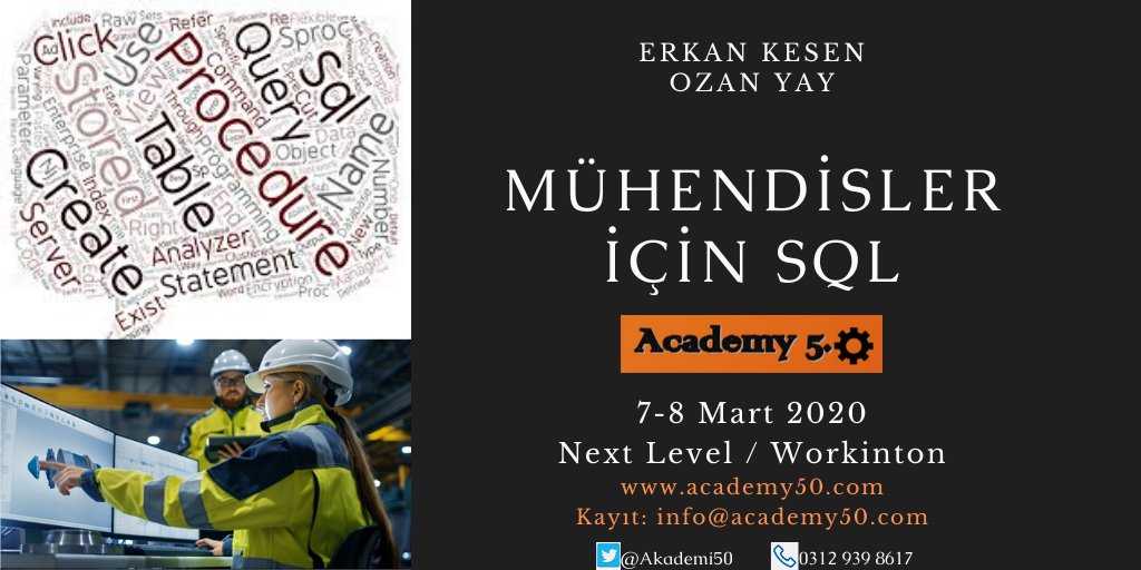 "Mühendisler İçin SQL" eğitimi 7-8 Mart tarihlerinde Workinton #Ankara 'da.
academy50.com/courses/sql-10…

Veri analizinin ilk adımı olan bu eğitimi kaçırmayın. #etkinlik #endüstri #bilişim #eğitim

Bilgi ve kayıt: info@academy50.com