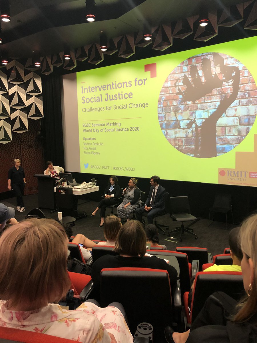 Key message from tonight’s seminar on interventions for social justice <a href="/RMIT/">RMIT University</a> - keep the hope and don’t give up! Thanks to the organisers and speakers for their insights and passion. @SGSC_RMIT #SGSC_WDSJ #socialjustice 
#WorldDayofSocialJustice