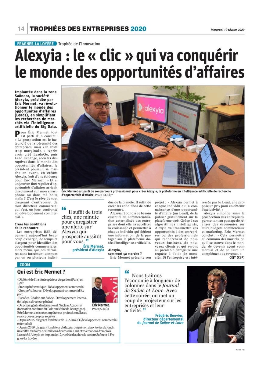 Découvrez l'article sur <a href="/_Alexyia/">Alexyia</a> publié par <a href="/lejsl/">Le Journal de Saône-et-Loire</a> " Le clic qui va conquérir le monde des opportunités d'affaires " 😁📰

#b2b #digital #ia #business #leads #prospection