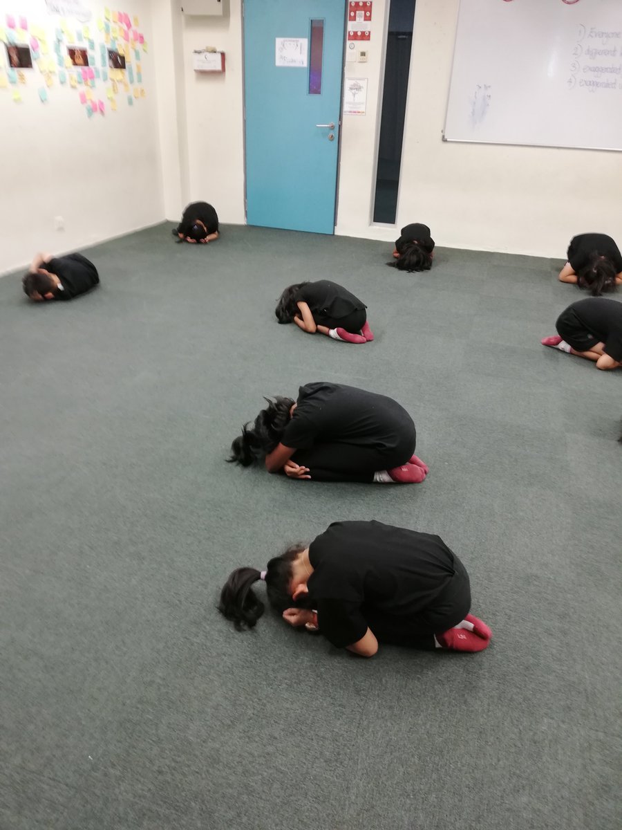 New MP1 and 2 students this week in primary drama. We've been learning about personal space and levels and how to control our body movements when moving around the space in the green room #his_learning