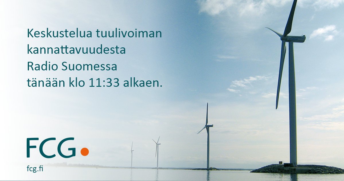 FCG_Group's tweet photo. Tuulivoiman kannattavuus on kasvanut niin, että uudet tuulivoimalat rakennetaan jatkossa ilman valtion tukea. Marja Ala-Kokon haastattelussa Radio Suomen Päivä -lähetyksessä tänään klo 11:33  tuulivoima-asiantuntijamme Karoliina Joensuu. Tule kuulolle! 
#tuulivoima https://t.co/oTAohbP88A
