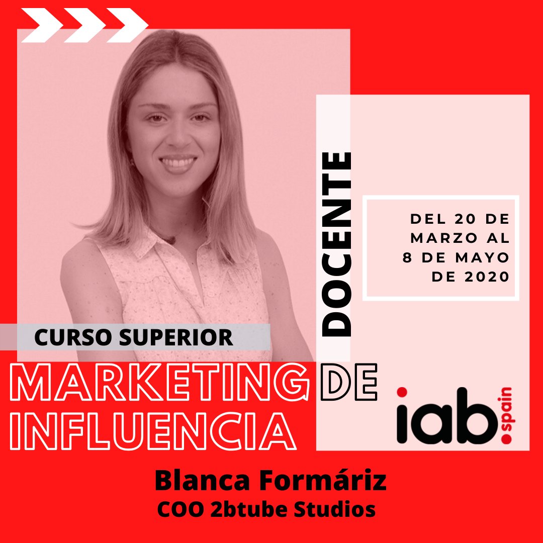 Conoce el ecosistema del marketing de influencers de la mano de <a href="/bformariz/">Blanca Formáriz</a>, Presidenta de la Comisión de Influencers de IAB Spain, quien inaugurara el Curso Superior en Marketing de Influencia el próximo 20 de marzo. Reserva tu plaza:  iabspain.es/formacion/curs…
