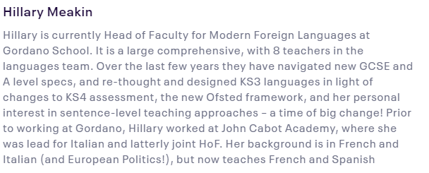allswmfl's tweet photo. ALL the Way Through - Inspiring Lifelong Learning MEET THE PRESENTERS! @Ruthabailey #HillaryMeakin Get the BEST #CPD for #Mfltwitterati #DeepDive #Ofsted #Progress #CulturalCapital #Secondary #Curriculum #Planning https://t.co/vR5kpPCfsS https://t.co/34uKoSlAu1