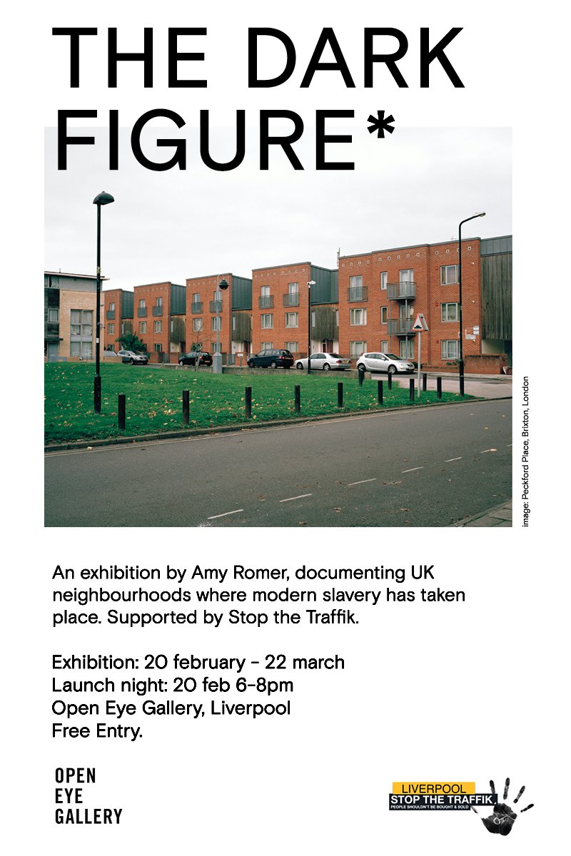 AmyRomer's tweet photo. Tonight from 6-8pm, I’ll be @OpenEyeGallery for the Opening of The Dark Figure*, an exhibition exposing neighbourhoods affected by #modernslavery in #Britain. So grateful to @STOPTHETRAFFIK and Open Eye for providing a platform for this work. Can’t wait to see everyone there. https://t.co/pK7fWU2VyV