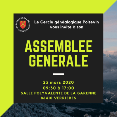 Le Cercle généalogique poitevin vous invite à son AG le 21 mars à #Verrières86. Elle sera suivie d'une conférence donnée par M. Corneille, président des Passeurs de mémoire du Lussacois, sur les fusillés de la #1GM. herage.org/blog/?p=2888