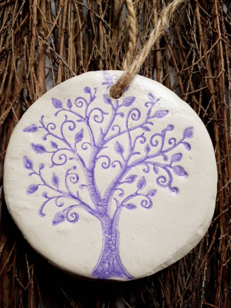 f_c_boutique's tweet image. Purple Tree of Life hanging decoration, white clay ornament, Moving in Gift tuppu.net/53c72b3e #Etsy #flowercraftsboutique #TreeDesign