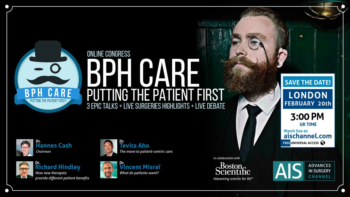 TODAY: BPH CARE - Putting the patient first Online Congress! Worldwide with <a href="/VMisrai/">Vincent Ⓜ️israi</a>, @richardhindley1, <a href="/drtevaho/">Tev Aho</a> and <a href="/CashHannes/">Hannes Cash</a> at: aischannel.com/bph-care-putti… #urology #treatbph #BPH <a href="/DrDeanElterman/">Dean Elterman</a> <a href="/DocGauhar/">DrG</a> <a href="/fgomsan/">Fernando GomezSancha</a> <a href="/UrologosJovenes/">UrólogosJóvenesMéxicoSMU</a> <a href="/mcneill_alan/">Alan McNeill</a> <a href="/urohash/">Prof. Dr. H. Hashim</a> <a href="/je_bla/">Jennifer Blarer</a> <a href="/mslojewski/">Marcin Słojewski</a>