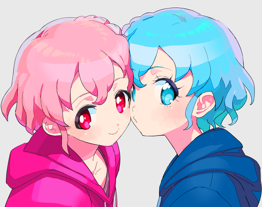 1boy brother and sister siblings twins pink hair short hair 1girl  illustration images