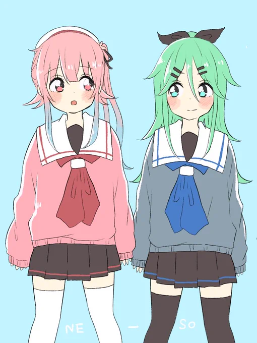 ニーハイソックスな春雨さんと山風さん 