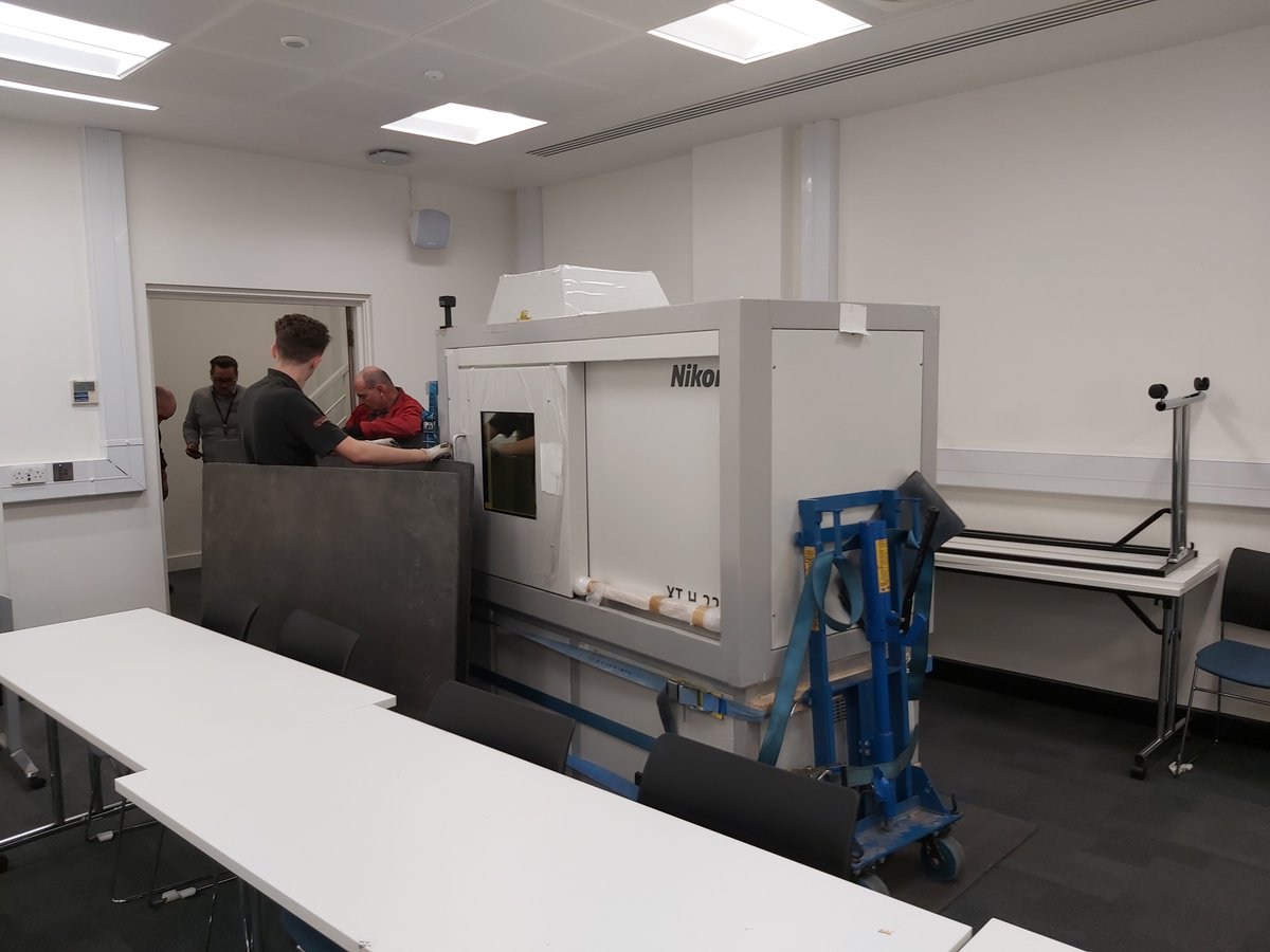 How do you get a 2.5 tonne #ctscanner into a 110-year old building with lots of stairs, narrow corridors, and hairpin turns? Very, very carefully, it turns out. @CIA_UCL