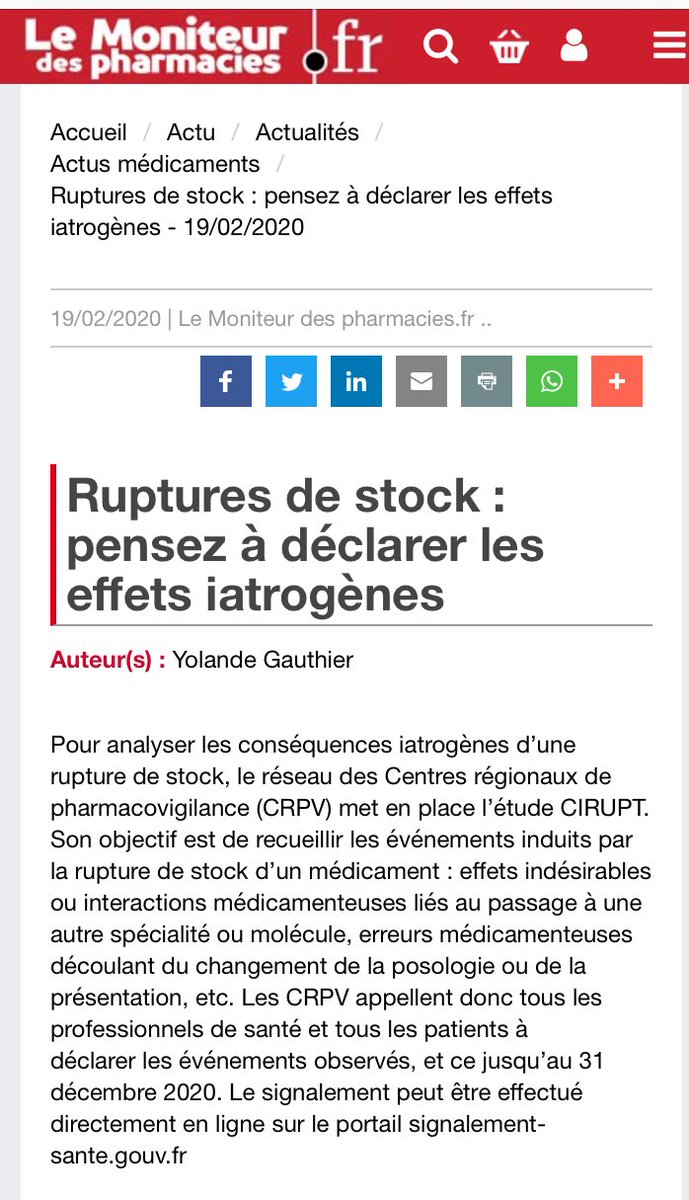 Reseau_CRPV's tweet photo. 🚨 Etude nationale #CIRUPT : pensez à nous déclarer les erreurs ou effets indésirables en lien avec les ruptures de stock de médicaments !
📃Retrouvez l’article du @moniteur_news
➡️ https://t.co/F6jxvo3x3W https://t.co/oxkLNpUSOo