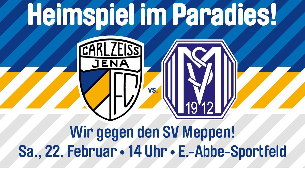 fccarlzeissjena's tweet photo. Am Sa. (14 Uhr) geht's für unseren FCC weiter mit dem Spiel vs. @svmeppen1912. Euer Ticket könnt Ihr wie immer bequem als E-Ticket auf Euer Handy holen ➡️ https://t.co/0J3CDXrwsZ
Bis Samstag im Paradies! 💙💛⚪️ 💪
#FCCSVM #FCC #NiemalsAufgeben #MehrAlsFussball https://t.co/Bocr3hqT9Y