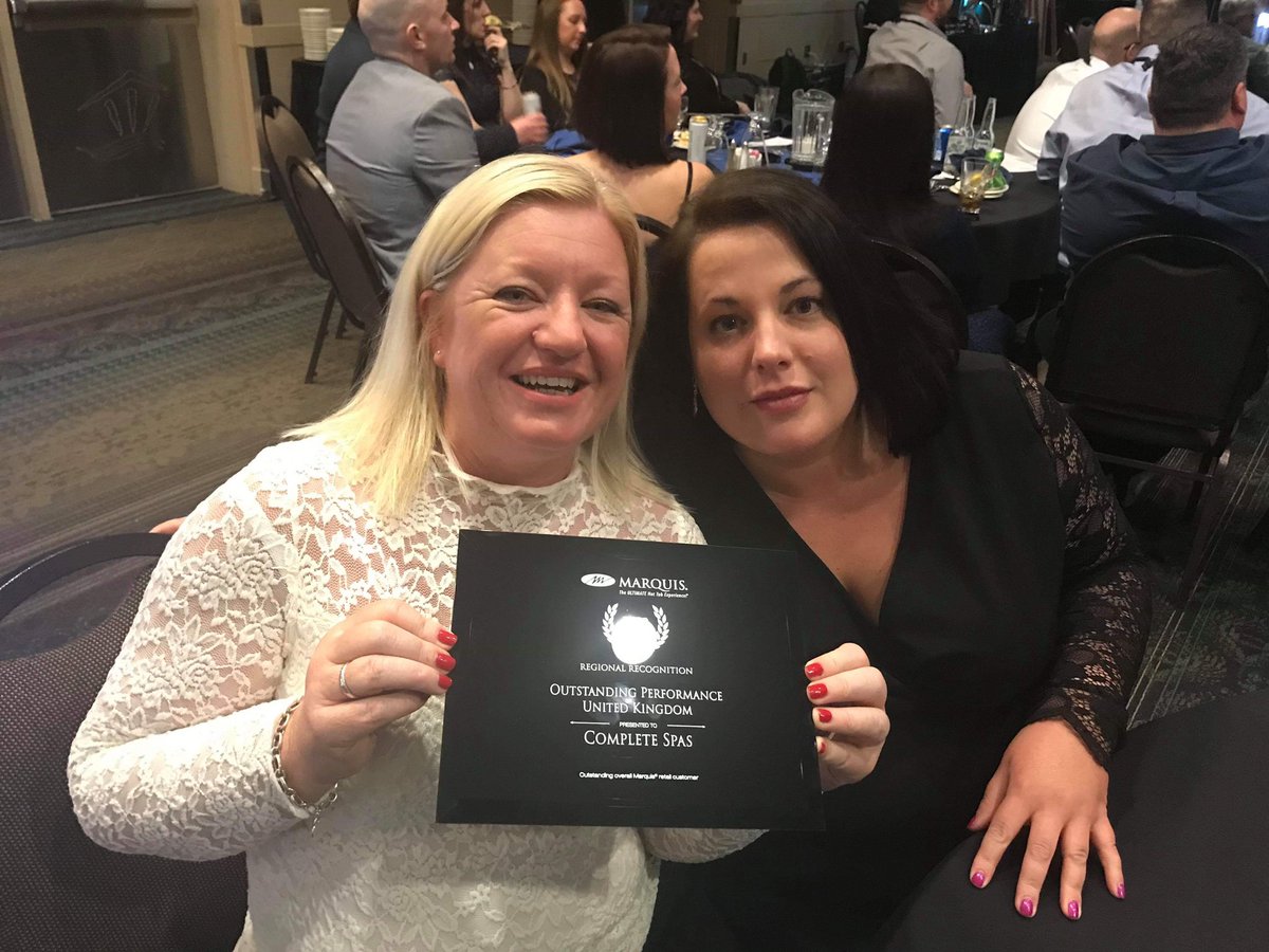 completespas's tweet photo. So the girls from Complete Spas are at @MarquisSpas Oregon international dealer seminar. Pleased to say that Hannah has picked an award for top seller and Complete Spas have picked up An outstanding performance award. #awards #oregon #bethebest https://t.co/cGbDa5Igrq