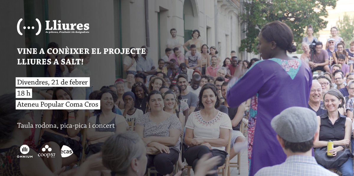 omniumgirones's tweet photo. 🗣Ep!! Voleu conèixer el projecte "Lliures... de pobresa, d'exclusió i de desigualtats"? Us esperem a tots i totes demà a Salt. 
📆 Divendres, 21 de febrer
⏰ 18 h
📍Ateneu Coma Cros (carrer de Sant Antoni, 1, Salt - Girona)
@omnium @ateneucomacros @EscuSolidaria @casalinfants https://t.co/Opjhg8P83H