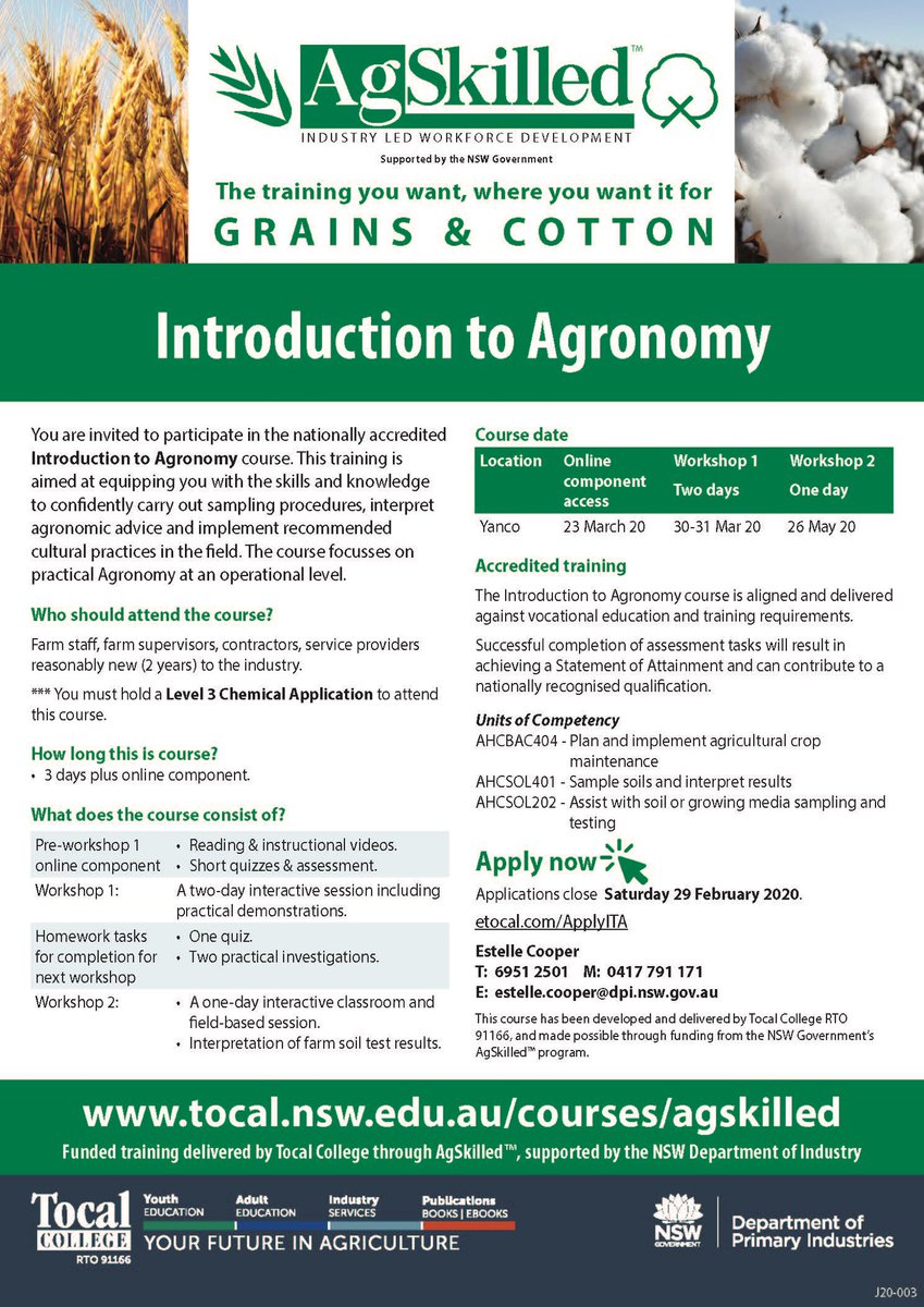 Interested in increasing your knowledge of agronomy? New to the game or been farming for a while there’s plenty to learn in our latest course intro to #agronomy #ag hurry get in quick limited places and eligibility criteria closes 28-2-2020 bit.ly/3bXfH5t @IPAgAssist
