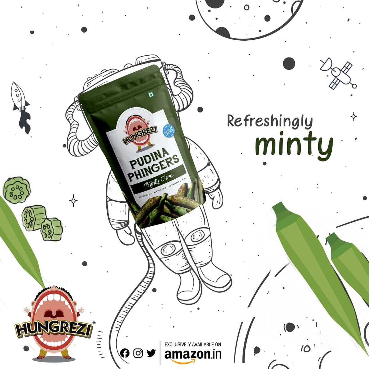 hungrezi's tweet photo. Such a delicious way to have your ladyfingers! Grab your pack right away!

#hungrezi #khakhras #dips #chutneys #foodiesofindia #snacks #chennai #trending #todaytrending #ordernow #orderonline #blog #foodblogger #amazondotin #amazon #vaccuumfried #ladyfingers    #pudinaphingers https://t.co/2ZftxdoJUi
