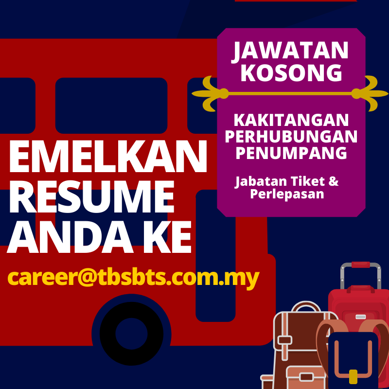 OfficialTBSBTS's tweet photo. SERTAI KAMI - Emelkan resume anda ke career@tbsbts.com.my
#jawatankosong #iklanjawatankosong #terminalbersepaduselatan #basekspresmalaysia #basekspres #terminalbas #kerjaya #tiketbas #perlepasan #tiketbasekspres #khidmatpelanggan https://t.co/DTdKA8CF36