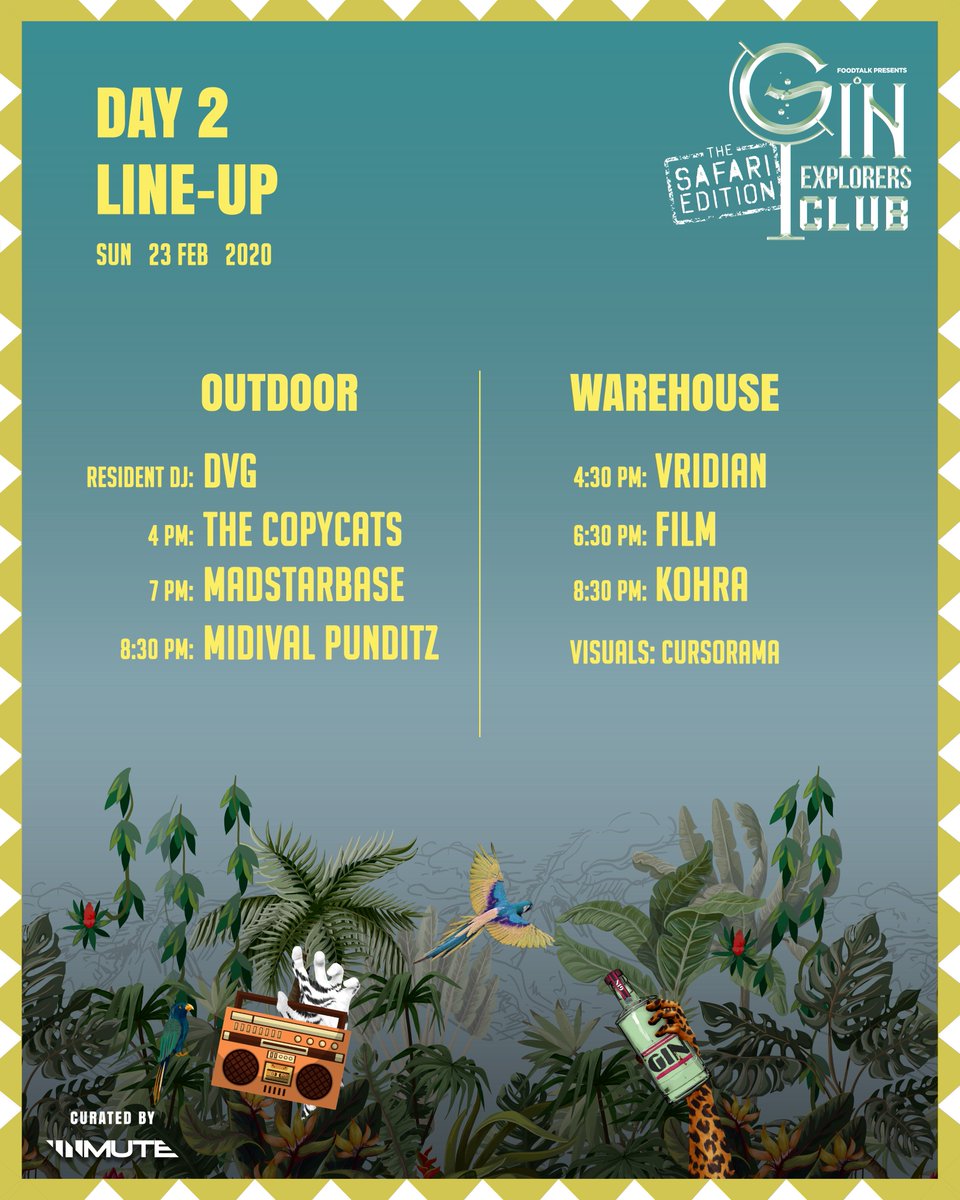 UnMute's tweet photo. This weekend, we celebrate India's BIGGEST gin festival at the Gin Explorers Club by @foodtalkindia! 🥂
Check out the artist line-up schedule curated by us for the festival below 🤟🏽⚡️
22-23 Feb at One Golden Mile, #NewDelhi.
Tickets: https://t.co/7QS7o2T7Ig
#GinExplorersClub https://t.co/FOSS3pKury