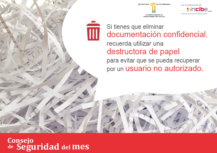 📋Para #eliminar documentos con información #privada en #papel, debes utilizar una máquina destructora para evitar un #robo de #datos.

<a href="/infouex/">UEx</a> <a href="/INCIBE/">INCIBE</a>