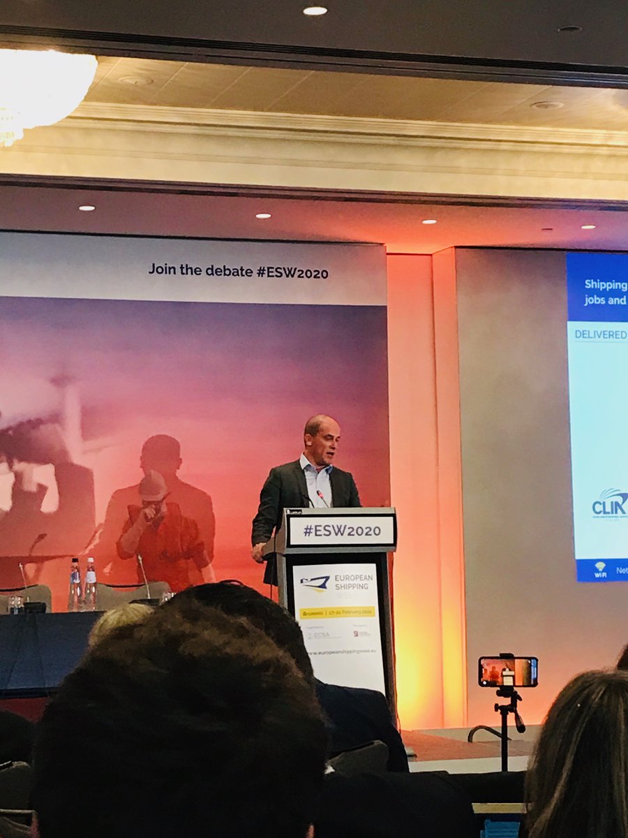 transenv's tweet photo. “Climate neutral #shipping is already happening, it can be done, it’s possible and it starts in Europe,” @diederiksamsom, head of team @TimmermansEU, tells a shipping industry crowd at #ESW2020

#EUGreenDeal #shippingETS https://t.co/KAI3iwd7lv