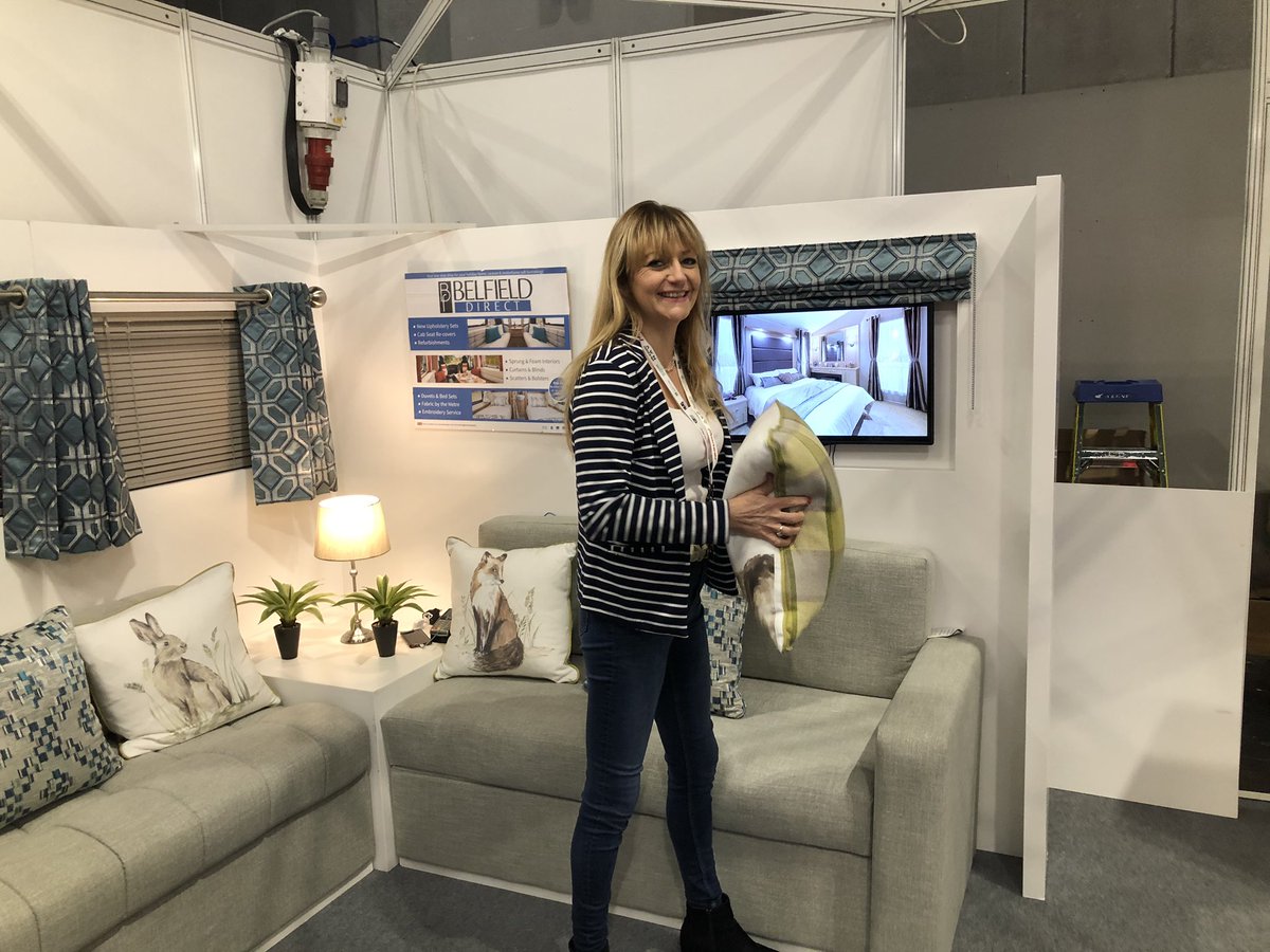 _Belfield_'s tweet photo. Cushions are plumped and we’re raring to go #day3 @NECCaravanShow . Hall 3 stand 3001. https://t.co/3fgZuNtbOE