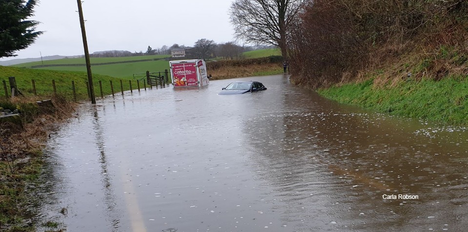 A number of roads in Cumbria are now affected by flooding, including here at the A684 near Sedbergh, the A6 from Kendal to Shap, and the A65 near Lupton.