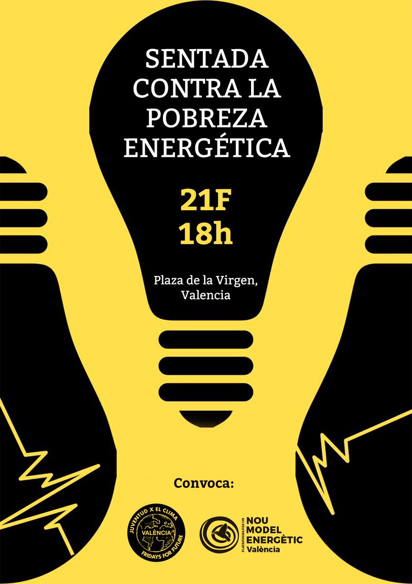 #ContraLaPobresaEnergètica
En commemoració de la“Setmana Europea de la pobresa energètica”, els col·lectius socials ens concentrem a València el #21F per a denunciar aquesta xacra social
Convoca
<a href="/NouModEnergetic/">NouModelEnergètic</a>,<a href="/for_valencia/">Valencia For You</a> 
Secunden
<a href="/IntersindicalV/">Intersindical_Valen</a>
@EntreBarris
<a href="/aeioLuz/">AeioLuz</a>
 ...
