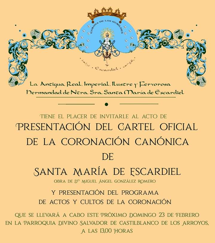 HEscardiel's tweet photo. PRESENTACIÓN CARTEL, CULTOS Y ACTOS CORONACIÓN CANÓNICA SANTA MARÍA DE ESCARDIEL

Presentación de cultos y actos de la Coronación Canónica. A continuación, presentación del cartel de la Coronación, obra de Miguel Ángel González, presentado por N.H.D. Juan Lobo Iglesias. https://t.co/Unri0eLENK
