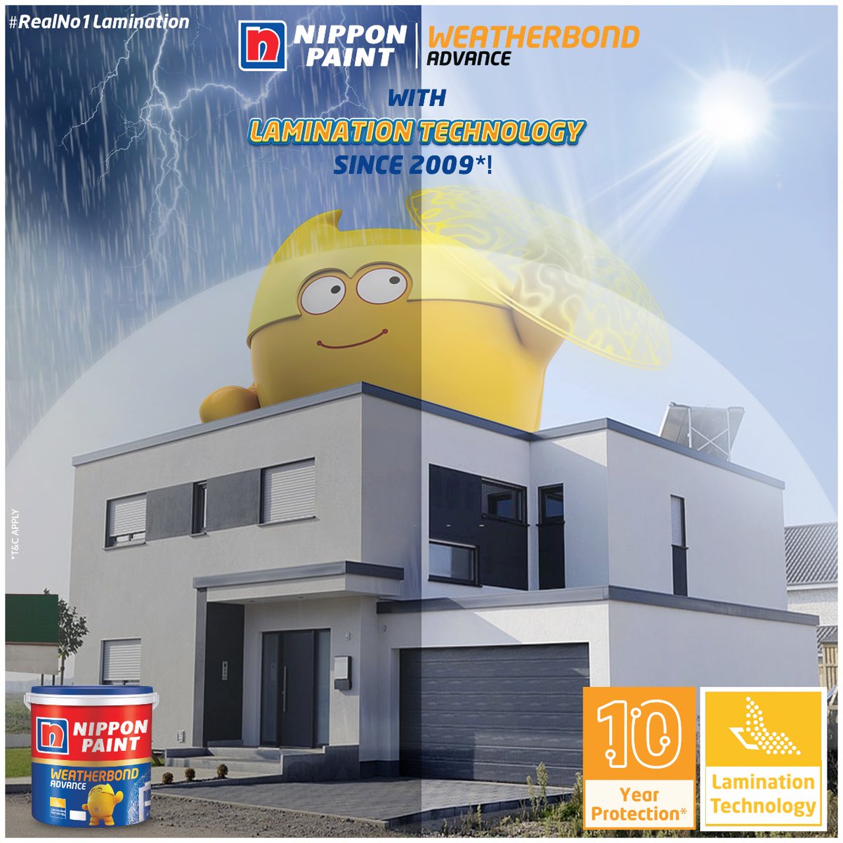 NipponIndia's tweet photo. Nippon Paint Weatherbond Advance is imbibed with Lamination Technology that protects your home for a decade from extreme heat and rain. 

To know more visit: https://t.co/eHt13LH2Zr or call 1800-425-3636.

#NipponPaint #WeatherbondAdvance #LaminationTechnology #RealNo1Lamination https://t.co/UL1XZ6Bydc
